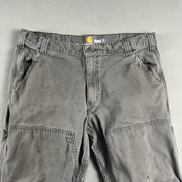 Carhartt Pants Mens 36X30 Gray Carpenter Double Knee Distressed Workwear - Picture 2 of 16